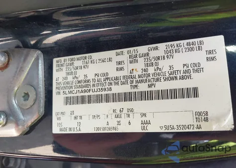 2015 Lincoln Mkc from USA, damaged, VIN 5LMCJ1A90FUJ35938